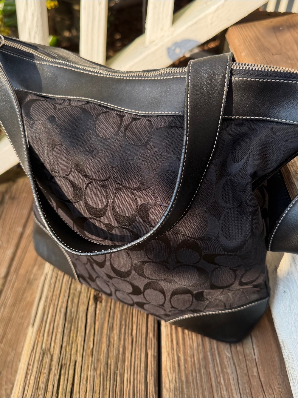 Vintage Coach 6046 Black Signature Jacquard Leather Shoulder Bag Y2K